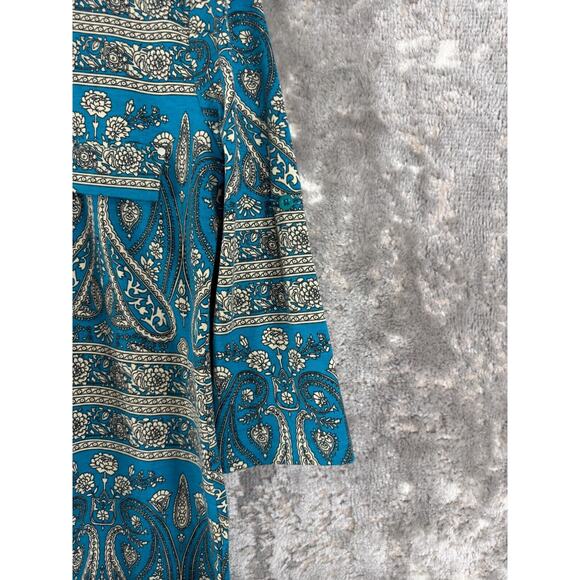 Ninedaily Womens Size S Floral Stretch 1/4 Zip Top Blue Roll Tab Sleeve - Picture 3 of 11